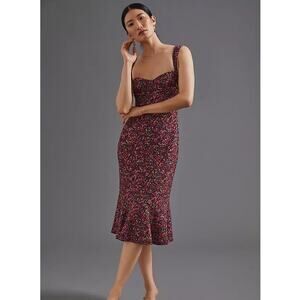 NWT Anthropologie Hutch Floral Sweetheart Midi Dress Burgundy Size XSP